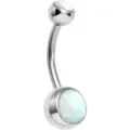 Close-up detail of a 316L stainless steel navel piercing featuring gleaming white opal stones. - 1.6*10*5*8mm / OP17 White