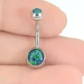 Piercing Ombligo Acero Inoxidable 316L Opalo Sintetico Verde Joyeria Corporal Moda - 1.6*10*5*8mm / Verde (OP19)