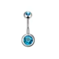 Close-up detail of titanium navel ring featuring sparkling blue cubic zirconia stones. - 1.6*10*5*8mm / Aquamarine