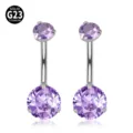 Anello per ombelico in titanio G23 14g zircone viola piercing ombelico filetto interno - Barra 1,6*10 mm / Filettatura M1,2 / Tondo argento viola