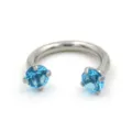 Stainless steel horseshoe piercing ring with blue cubic zirconia, body jewelry for nose septum lip. - 1.2*10mm / Silver with Sea Blue Rhinestone