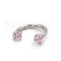 Stainless steel horseshoe ring with sparkling pink cubic zirconia for body piercing jewelry - 1.2*10mm / Silver + Pink Rhinestone
