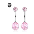 Piercing Ombelico Titanio G23 Zircone Rosa 14G Gioiello Corpo Tendenza Anello Ombelico - Barra 1,6*8 mm / Filettatura M1,2 / Rotondo Argento Rosa