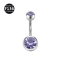 Titanium 14G navel piercing ring with purple cubic zirconia crystals for body jewelry. - 1.6*10*5*8mm / Purple