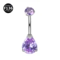 Elegante piercing per ombelico in titanio di alta qualità con zirconi viola scintillanti. - Barra 1,6*10 mm / Filettatura M1,2 / Goccia d'acqua blu cangiante
