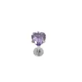 Edelstahl lila Herz Zirkonia Labret Piercing Stecker für Knorpel Tragus Ohrschmuck neu - 1.2x6x5mm / Silber Violett
