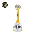 Piercing per ombelico in titanio con zirconi rotondi e a goccia, filettatura interna da 14g. - Barra da 1,6*8 mm / A forma di goccia / Oro Bianco
