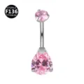 Piercing ombelico in titanio con zircone rosa a goccia, gioiello per il corpo filettato 14g. - Barra da 1,6*8 mm / A forma di goccia / Argento Rosa