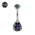 Piercing Ombelico In Titanio 14G Con Pietre Di Zirconia Multicolore Per Il Corpo - Barra 1,6*10 mm / Filettatura M1,2 / Stile Goccia d'Acqua / Asta Argento + Zirconia AB