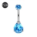 Piercing per ombelico in titanio 14G con zircone blu gioiello per il corpo variante - Barra da 1,6*8 mm / A forma di goccia / Blu Mare Argento