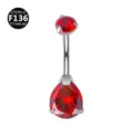 Piercing ombelico in titanio zircone rosso goccia gioiello corpo 14g sterile lucido - Barra 1,6*10 mm / Filettatura M1,2 / Goccia d'acqua argento rosso