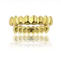 Gold grillz top and bottom set hip hop teeth caps plated body jewelry fashion accessories - 8-Tooth Style (Gold 8-Tooth Kit)