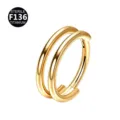Gold titanium double hoop nose ring seamless piercing jewelry for cartilage and septum. - 1.2*8mm / Gold