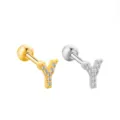 Stainless steel letter Y cartilage piercing stud with sparkling cubic zirconia, gold and silver. - Letter Y / 1 Piece/Pack / Gold