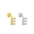 Stainless steel letter E cartilage stud earring paved with cubic zirconia, gold and silver. - Letter E / 1 Piece/Pack / Gold