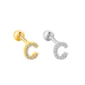 Lettera C Zircone Orecchini Cartilagine Acciaio Inossidabile Vite Variante Oro Argento - Lettera C