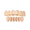 Gold Grillz Top and Bottom Set Hip Hop Teeth Jewelry Shiny Metal Grillz for Party - Smooth Surface Style (Rose Gold Kit)