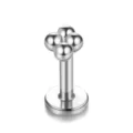 Edelstahl Labret Piercing Stecker mit Vierkugel Design, silberner Körperschmuck Variante. - Vier-Perlen-Stil / 1.2x10mm / Silber