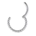 Stainless steel 316 twisted nose ring clicker hoop earring body piercing jewelry detail view. - 1.2x6mm / Silver
