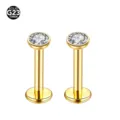 G23 Titan Labret Stecker Zirkon Knorpel Piercing Ohrringe Flache Ruckseite Schmuck - Gold / 0.8x8x2mm