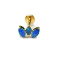 Titanium 3 marquise opal labret stud earrings body piercing jewelry for cartilage tragus - 1.2x6mm / Gold and Blue