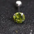 Body piercing tongue ring with green cubic zirconia stone round prong set stainless steel body jewelry - 1.6*16*7mm / Green