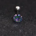 Rainbow zirconia tongue ring body piercing jewelry stainless steel barbell stud fashion - 1.6*16*7mm / Colorful