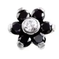 Close-up detail shot of a flower piercing top featuring black and white zircon stones. - M0.9 Thread for 1.2mm Base / Black