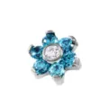Blue and white zirconia flower body piercing jewelry top for dermal anchor and ear piercing. - M0.9 Thread for 1.2mm Base / Light Blue
