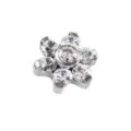 Detailed close-up of a floral body piercing top featuring sparkling cubic zirconia stones. - M0.9 Thread for 1.2mm Base / White