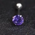 Purple Zircon Tongue Ring Body Piercing Jewelry with Round Claw Setting and Ball Stud - 1.6*16*7mm / Purple