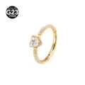 G23 titanium heart cubic zirconia hinged segment ring septum clicker nose piercing jewelry - 1.2x8mm / Gold and White Heart Rhinestone