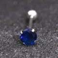 Round blue cubic zirconia tongue ring body piercing jewelry with metal ball 1.6x16mm - 1.6*16*7mm / Dark Blue