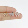 Stainless steel bow zircon cartilage stud earring detail view showing multi-color options - Bowknot Style (NO 6)
