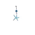 Piercing para ombligo de acero inoxidable con cristal azul y colgante de estrella de mar. - Estilo Estrella de Mar (M1003) / 1,6*11 mm / Plateado