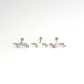 Detail view of 20G stainless steel cartilage piercing earrings featuring flower and crystals. - NO 7 Style