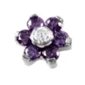 Purple and white cubic zirconia flower microdermal piercing top body jewelry accessory. - M0.9 Thread for 1.2mm Base / Purple