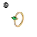 Gold G23 Titanium Nose Ring with Green Marquise Zircon and Clear Pave Crystals 14G - 1.2x8mm / Gold Green Marquise