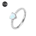 Titanium piercing ring with heart opal and zirconia, 14G body jewelry for daily wear. - 1.2x8mm / Silver OP17