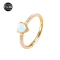 Titanium Clicker Ring 14G Gold Body Piercing Jewelry with Heart Opal and Cubic Zirconia Paved - 1.2x8mm / Gold OP17