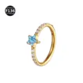 G23 Titanium Star Hinged Segment Clicker Nose Ring Piercing Body Jewelry with Clear Zircon - Five-pointed Star Style / 1.2x8mm / Gold/Sea Blue
