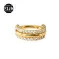 Anneau de nez segment charnière titane F136 doré avec trois rangees zircons piercing. - Design sandwich double couche doré