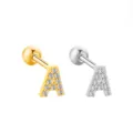 Orecchino piercing cartilagine lettera A toni oro e argento con brillanti zirconi cubici. - Lettera A