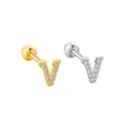 Orecchini cartilagine lettera V in acciaio inossidabile con zirconi brillanti donna - Lettera V