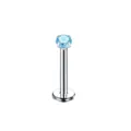 Hochwertiger Titan Labret Piercing Stecker mit hellem blauen Zirkon Kristall für Ohr Lippe. - Rund / 1.2*10*3mm / Aqua