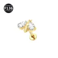 Titanium bee cartilage piercing stud with crystal stones, gold finish labret variant. - 1.2*10mm / Gold White Zirconia