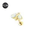 Titanium opal bee labret piercing stud, hypoallergenic body jewelry for ear cartilage and lip. - Gold White Opal (OP17)