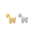Orecchino cartilagine lettera W con zirconi cubici in variante oro e argento. - Lettera W