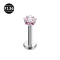 Titan Stern Labret Stecker mit rosa Zirkon für Körperpiercing, sterile F136 Qualität. - Pentagramm / 1.2*10*3mm / Rosa