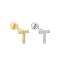 Orecchino cartilagine lettera T acciaio inossidabile zircone vite piercing gioiello - Lettera T